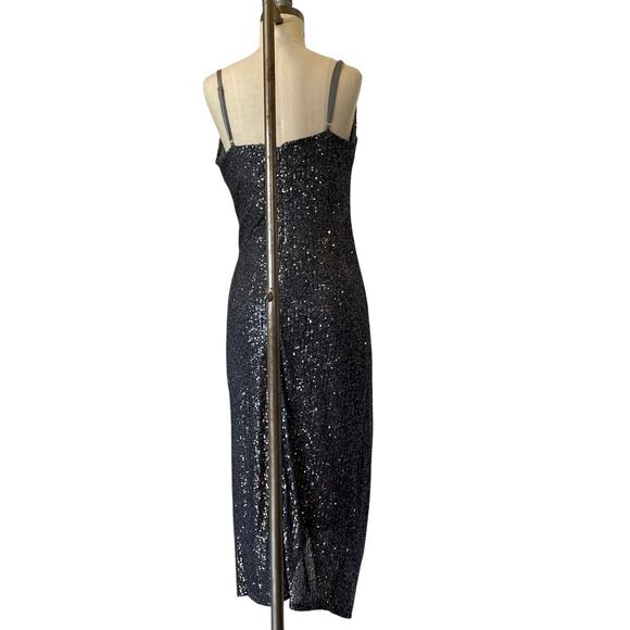 Laundry Shelli Segal  maxi dress size 10 y2k fairy black sequin mesh sparkle VTG - Picture 4 of 9